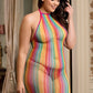 Sexy Rainbow Mesh Hollow Out Bodystocking Dress