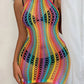 Sexy Rainbow Mesh Hollow Out Bodystocking Dress