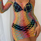 Rainbow Colorful Long Sleeve Fishnet Bodystocking