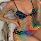 Rainbow Colorful Long Sleeve Fishnet Bodystocking
