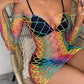 Rainbow Colorful Long Sleeve Fishnet Bodystocking