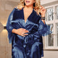 Plus Size Silk Satin Lace Sexy Women Kimono Home Pajamas