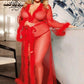 Perspective Sheer Robe With Fur
