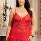 Red Sheer Lace Floral Patterns Adjustable Straps Babydoll
