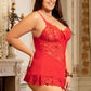 Red Sheer Lace Floral Patterns Adjustable Straps Babydoll