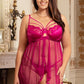 Purple Open Front Dot Patterns Comfortable Mesh Babydoll