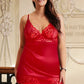 Red Lace Floral Back Closure with Hook and Eye Sexy Babydoll
