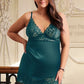 Green Lace Floral Back Closure with Hook and Eye Sexy Babydoll