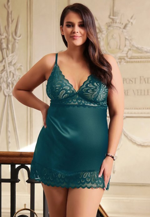 Green Lace Floral Back Closure with Hook and Eye Sexy Babydoll