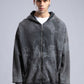 Oversized Art Print Zip-Up Hoodie - Vintage Washed Full-Zip Sweatshirt