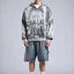 Oversized Art Print Zip-Up Hoodie - Vintage Washed Full-Zip Sweatshirt