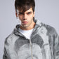 Oversized Art Print Zip-Up Hoodie - Vintage Washed Full-Zip Sweatshirt