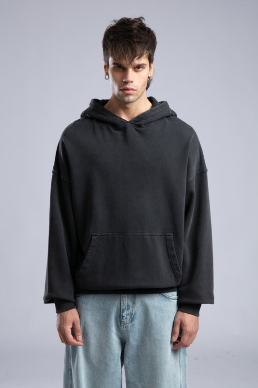 Oversized Distressed Hoodie with 'CATCH' Hood Graphic