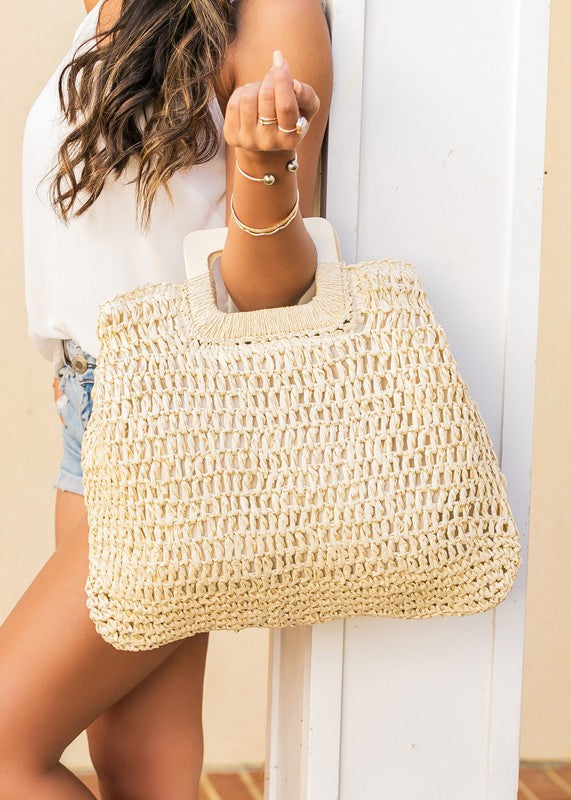Oversized Straw Tote, Front View