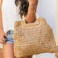 Oversized Khaki Straw Tote, Front View