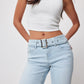 Women's Belted Flare Jeans
