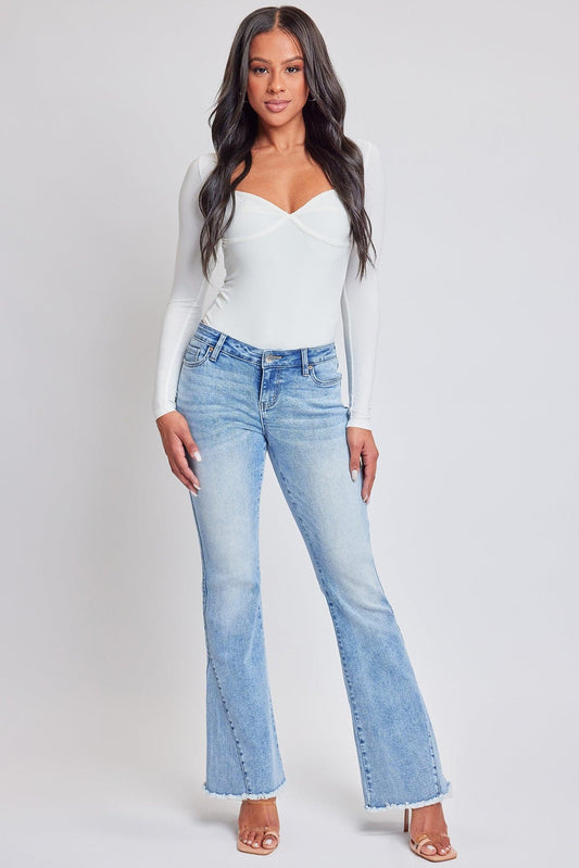 Women's Low Rise Fray Hem Flare Jeans