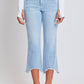 Mid Rise Kick Flare Fray Hem Cropped Jeans