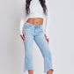 Mid Rise Kick Flare Fray Hem Cropped Jeans