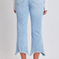 Mid Rise Kick Flare Fray Hem Cropped Jeans