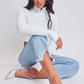 Mid Rise Kick Flare Fray Hem Cropped Jeans
