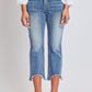 Mid Rise Kick Flare Fray Hem Cropped Jeans
