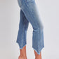 Mid Rise Kick Flare Fray Hem Cropped Jeans