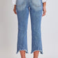 Mid Rise Kick Flare Fray Hem Cropped Jeans