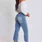 Mid Rise Kick Flare Fray Hem Cropped Jeans