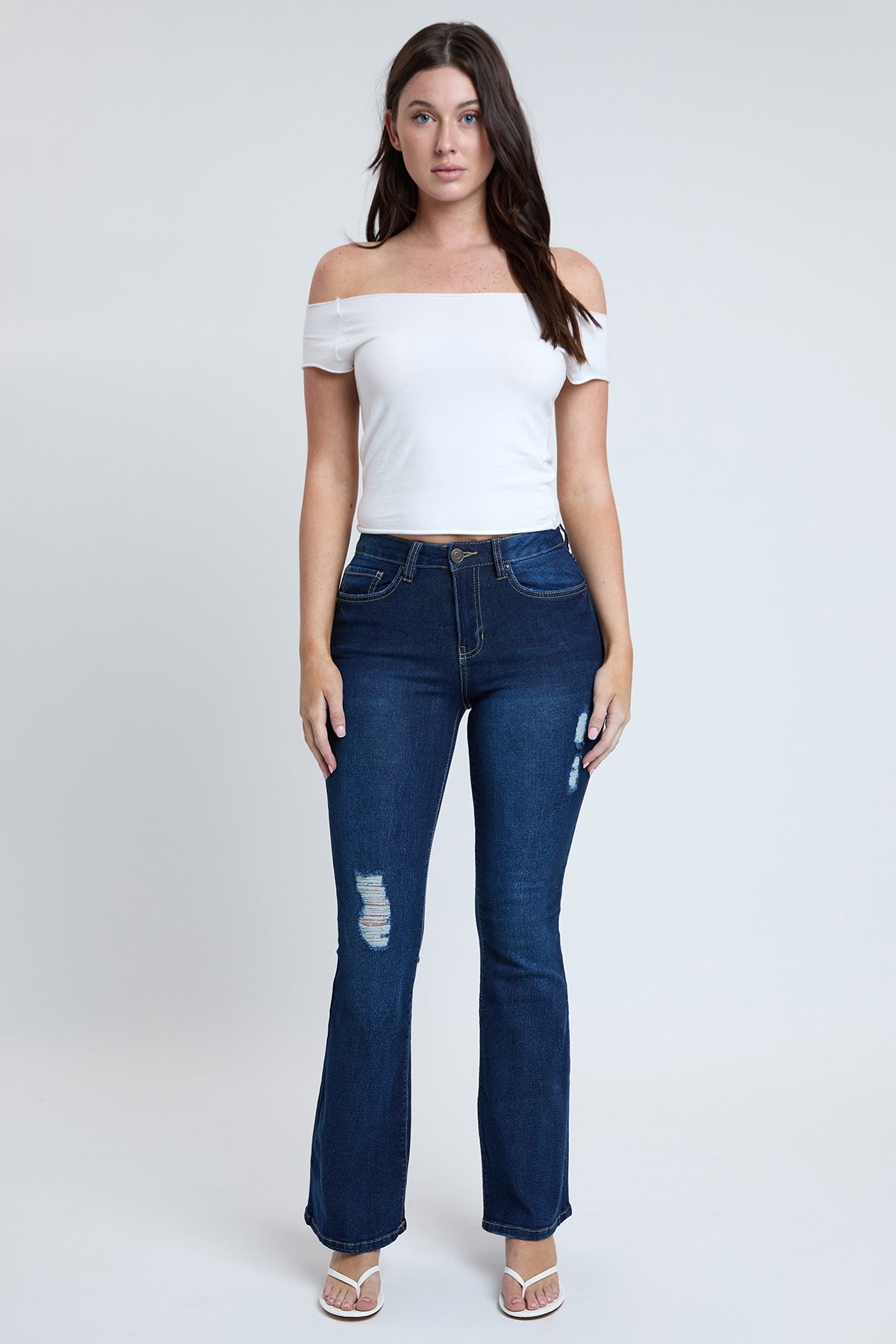 Essential Distressed Flare Jeans-Distressed