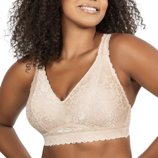 Adriana Curvy and Full Bust Supportive Wire-free Lace Bra  - Bare
