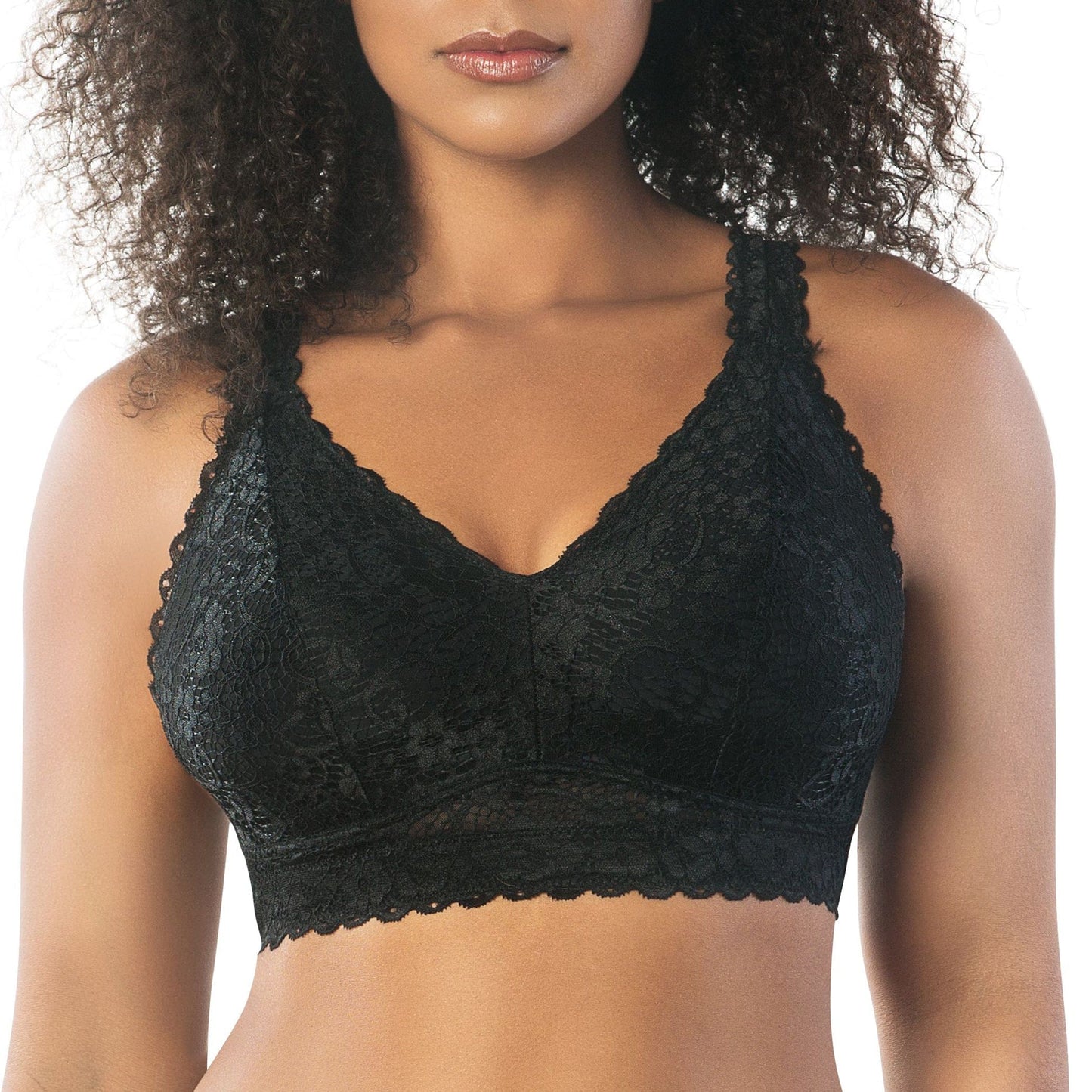 Adriana Curvy and Full Bust Supportive Wire-free Lace Bra  - Black