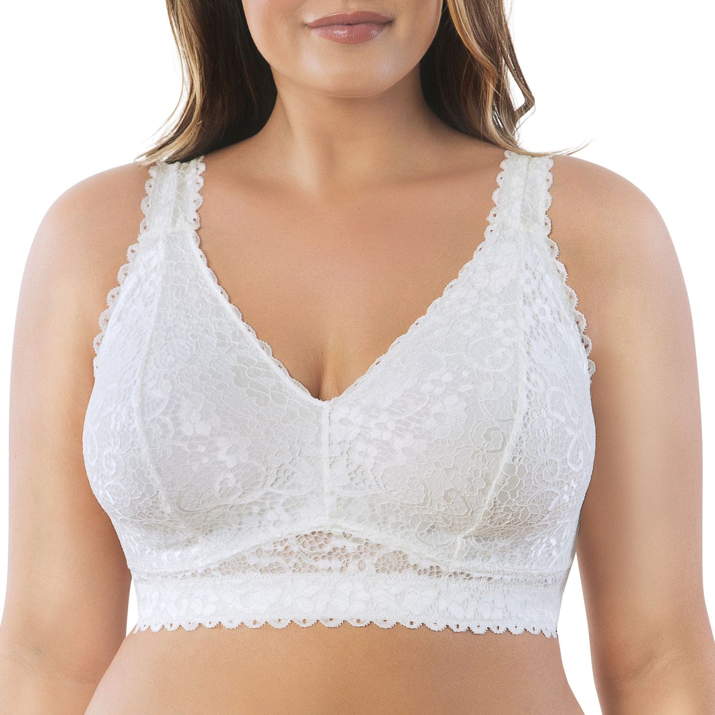 Adriana Curvy and Full Bust Supportive Wire-free Lace Bra  - Pearl white