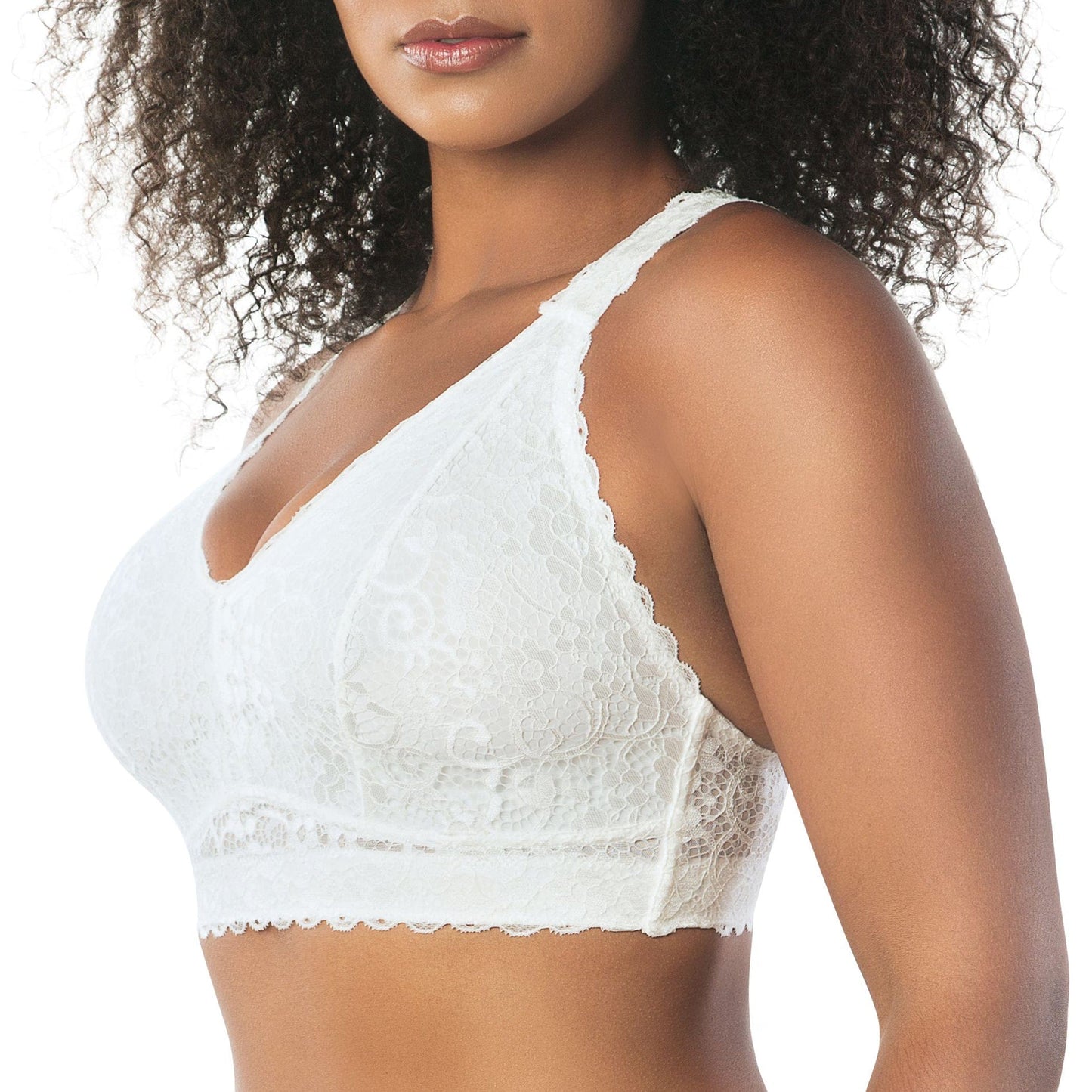 Adriana Curvy and Full Bust Supportive Wire-free Lace Bra  - Pearl white