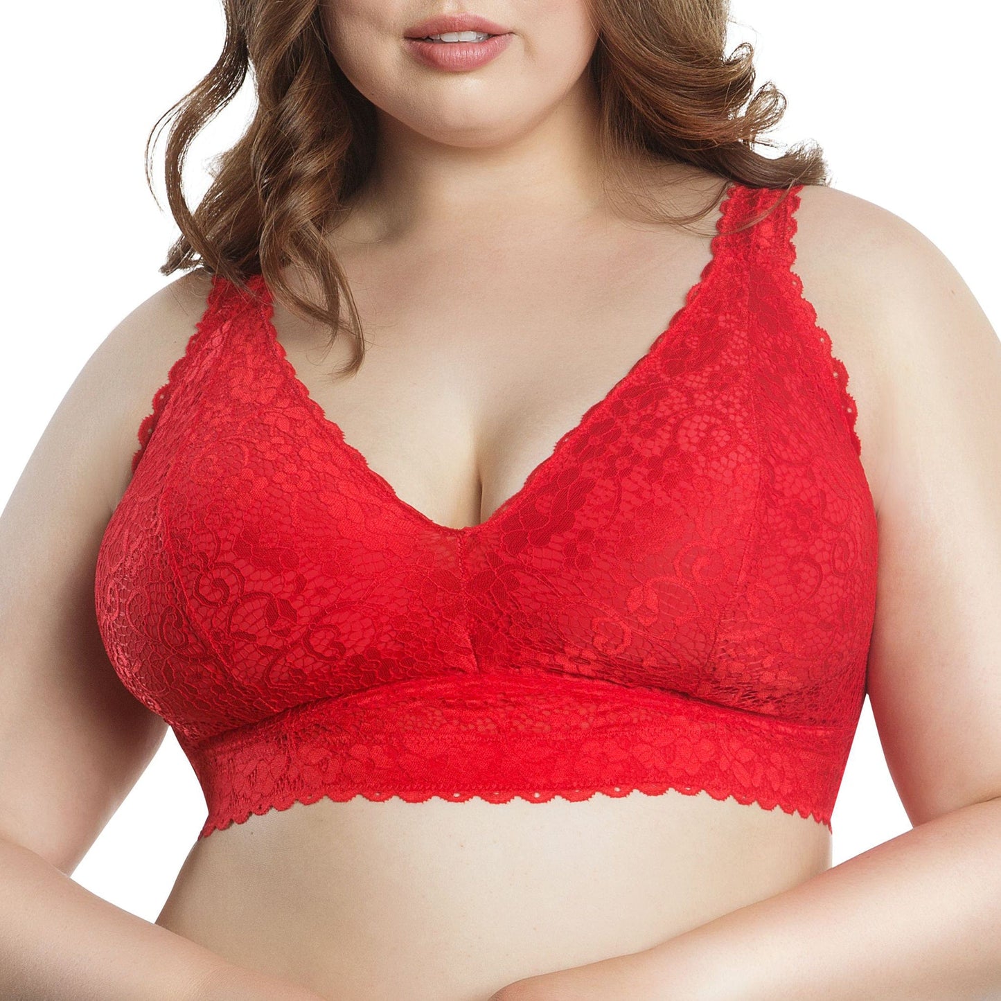 Adriana Curvy and Full Bust Supportive Wire-free Lace Bra  - Racing red