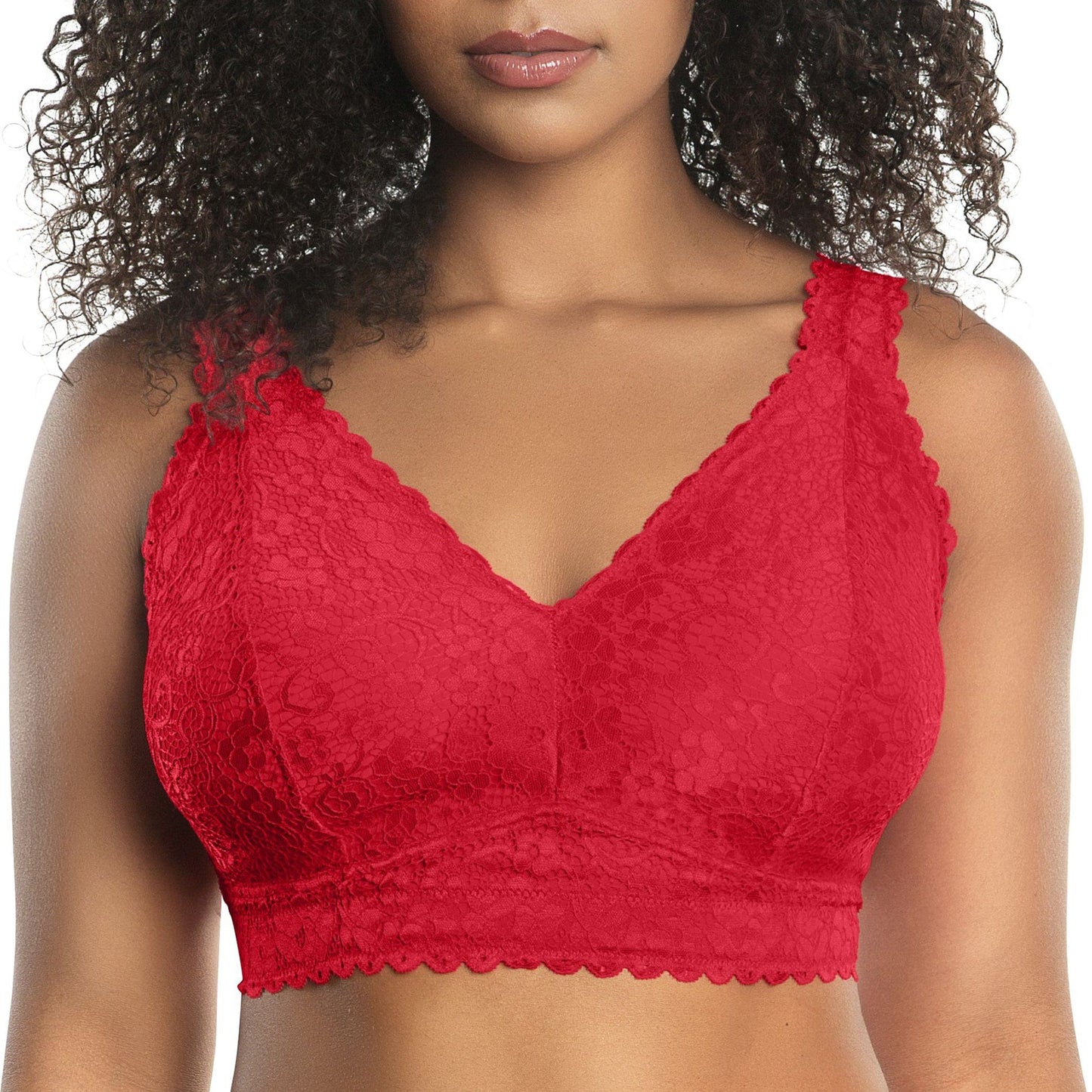 Adriana Curvy and Full Bust Supportive Wire-free Lace Bra  - Racing red