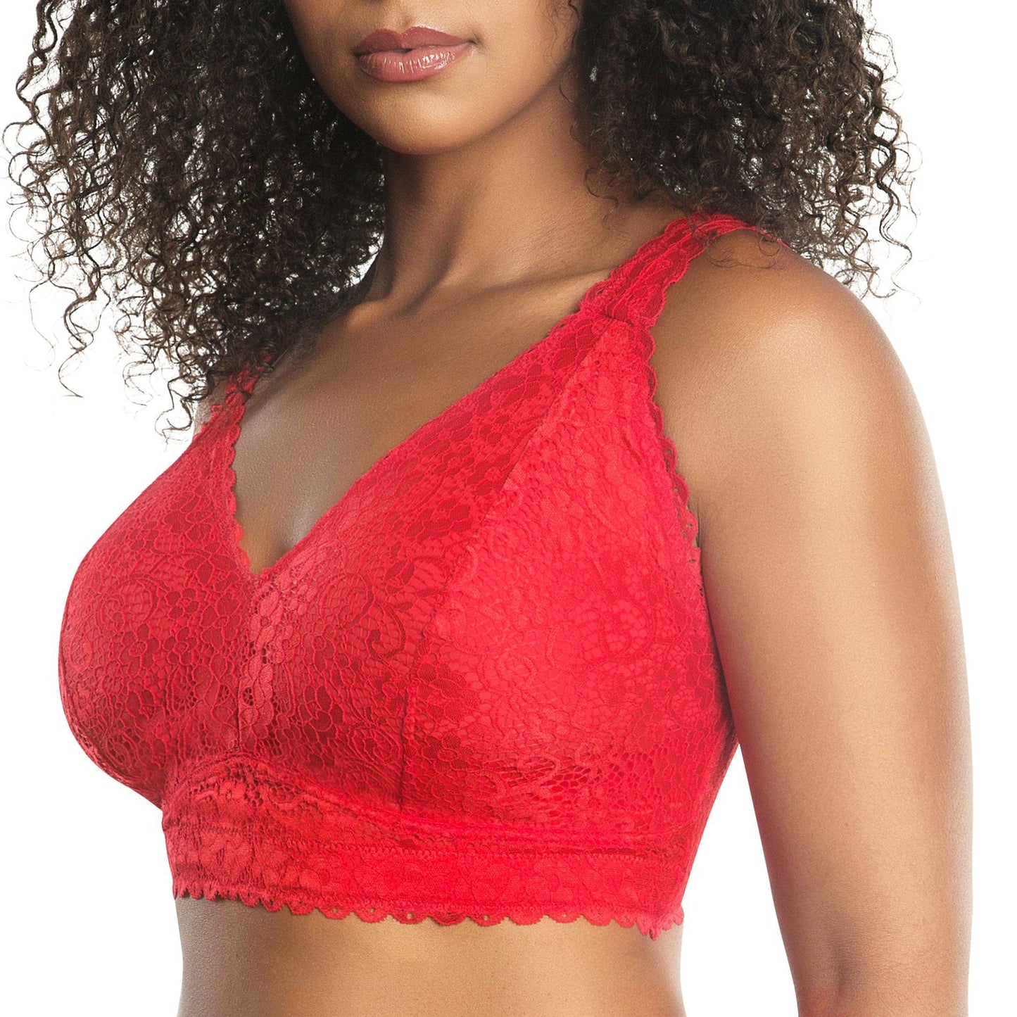 Adriana Curvy and Full Bust Supportive Wire-free Lace Bra  - Racing red