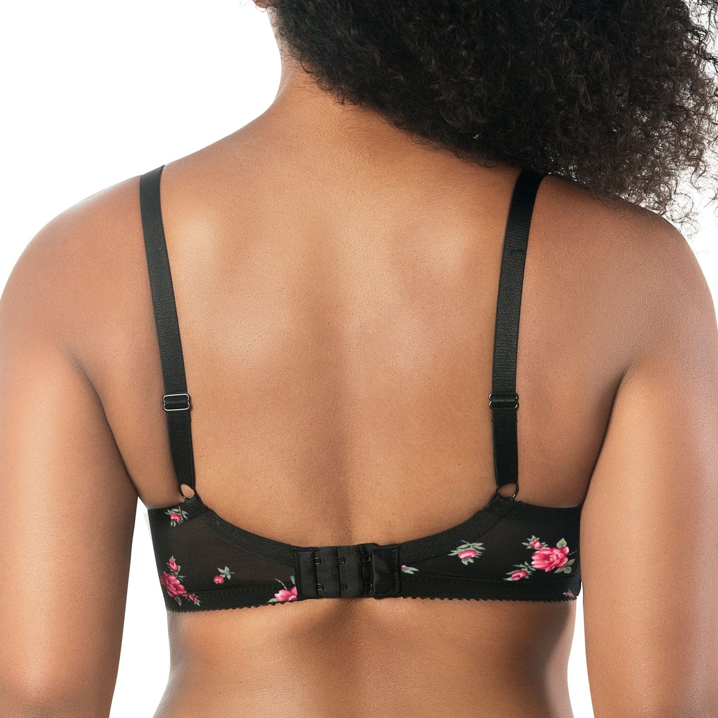 Casey Wired Padded Plunge Seamless T-shirt Bra - Black w/ Rose Print