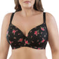 Casey Wired Padded Plunge Seamless T-shirt Bra - Black w/ Rose Print