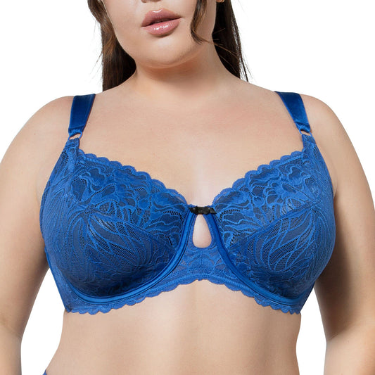 Full Bust Lace Unlined Wired Bra - Sapphire