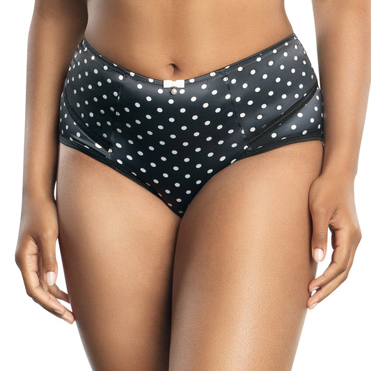 Charlotte Full Figured Curvy High Waist Brief Vintage  - Black Dot