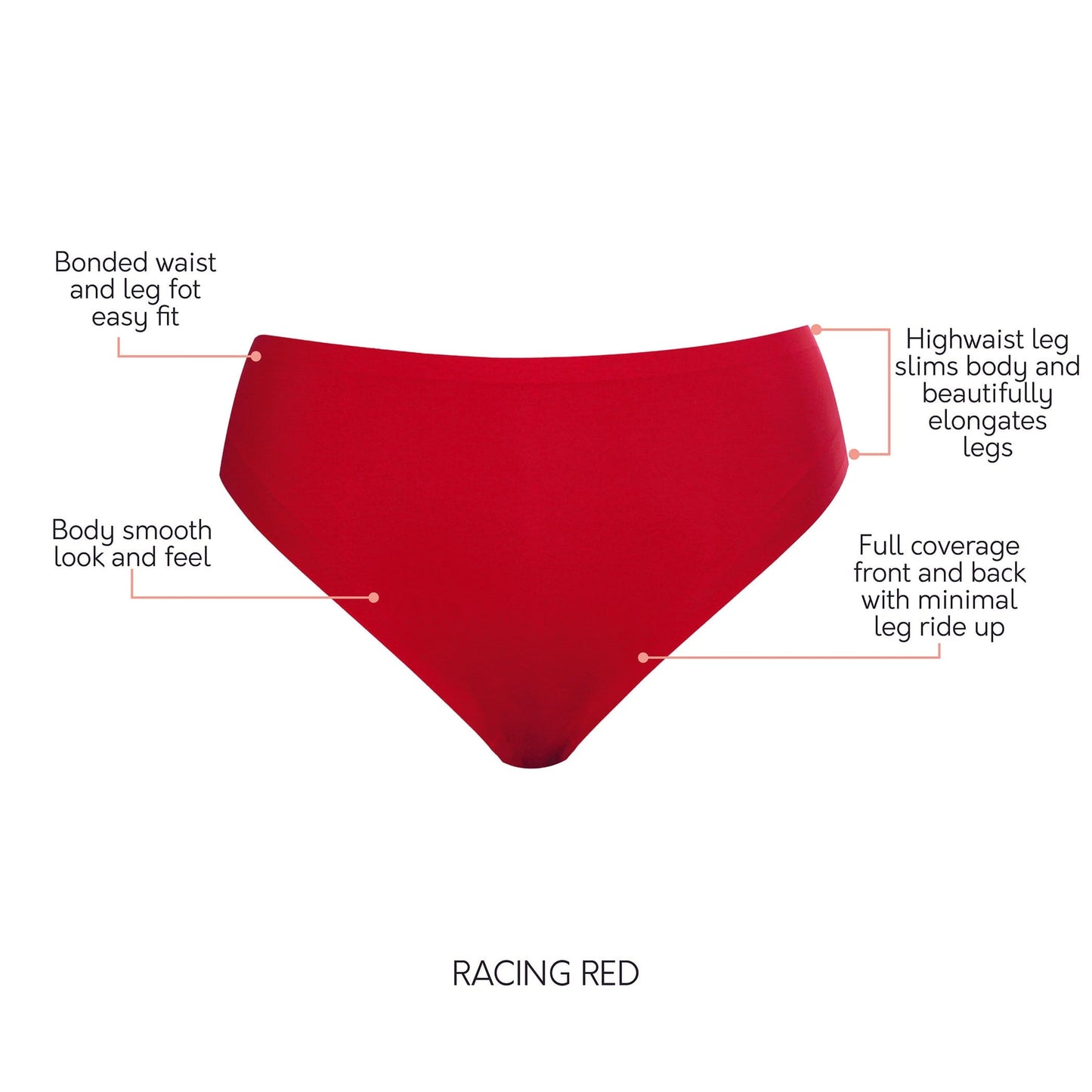 Bonded French Cut Body Smoothing  Panties with No Visible Panty Lines  - Racing Red
