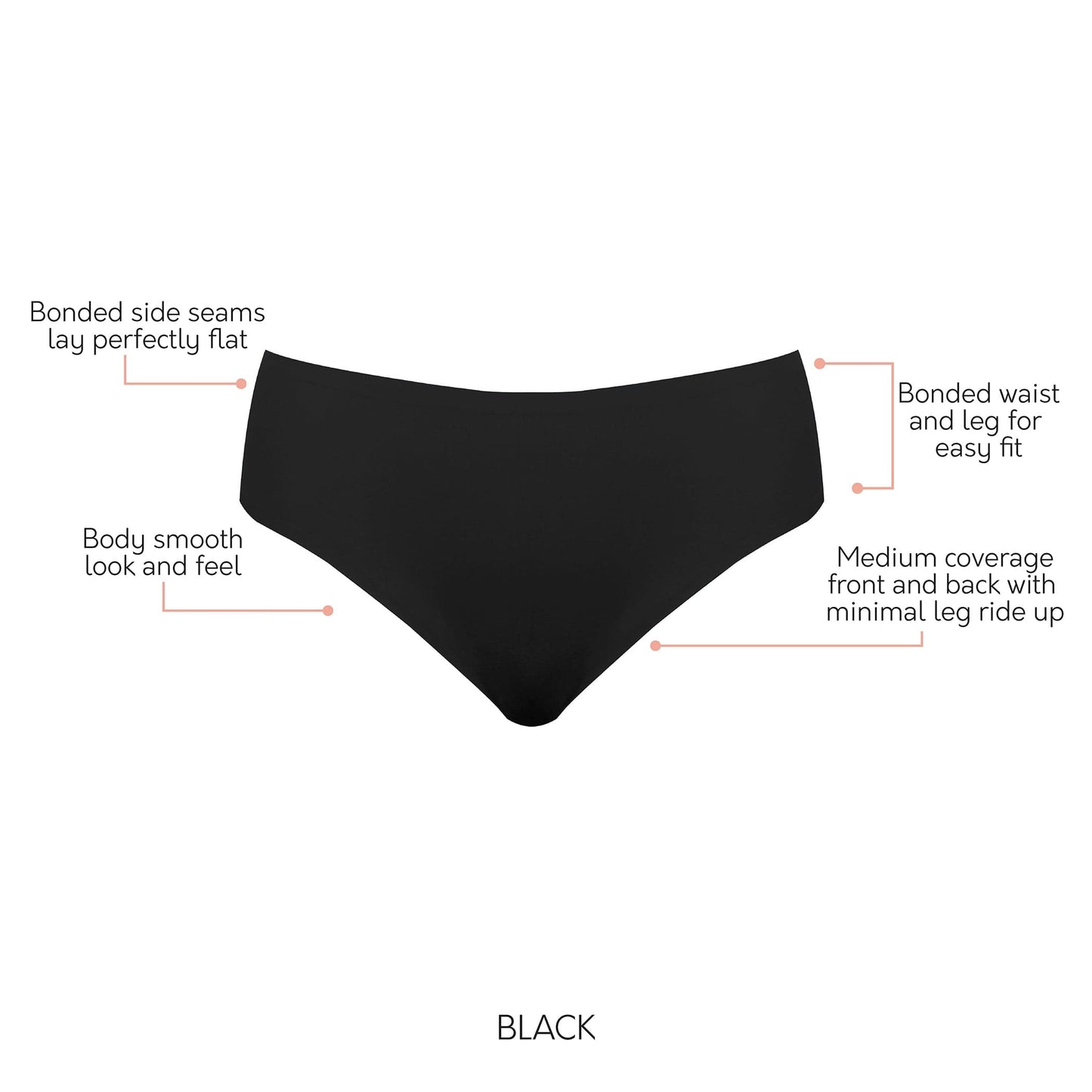 Bonded Hipster with No Visible Panty Lines - Black