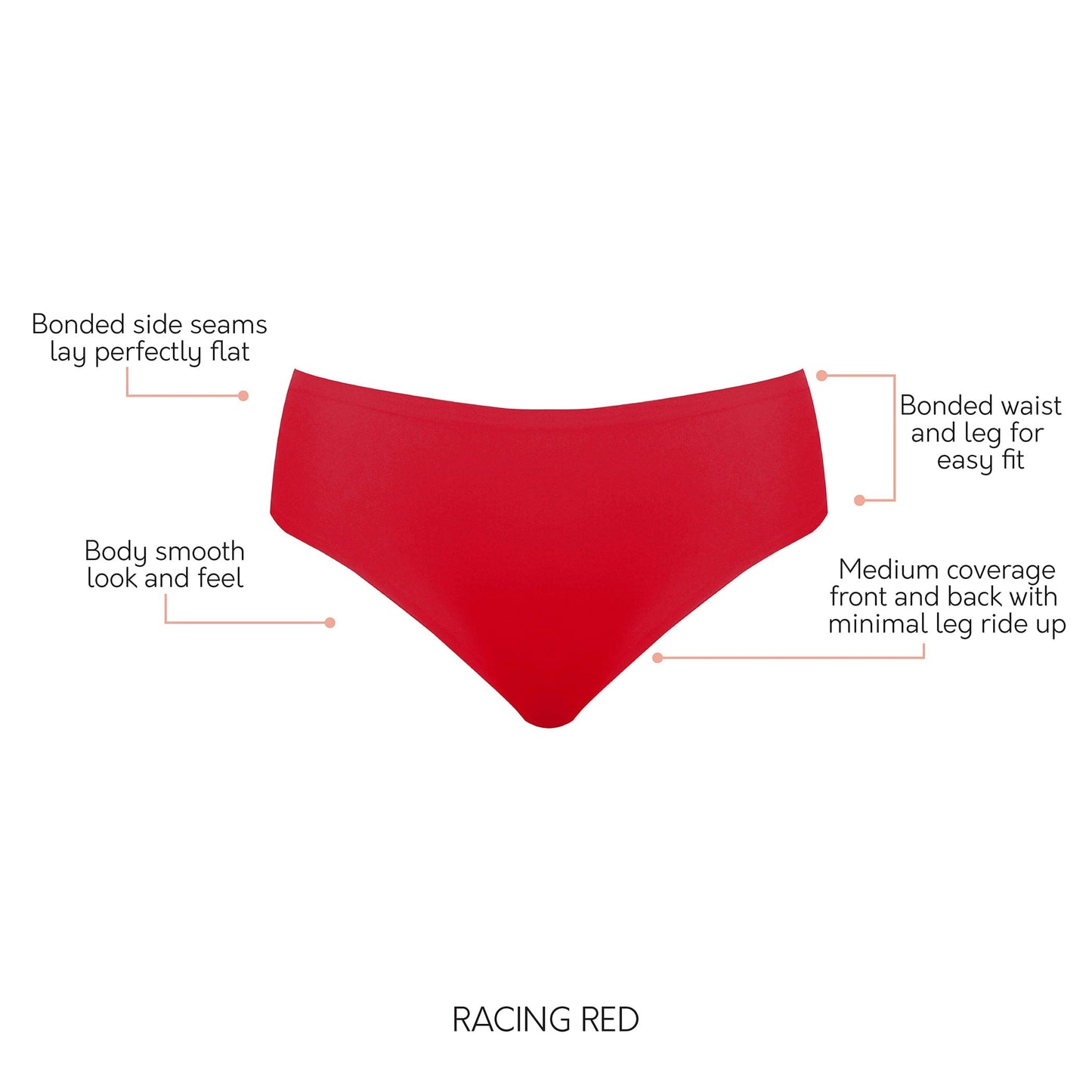 Bonded Hipster with No Visible Panty Lines  - Racing Red