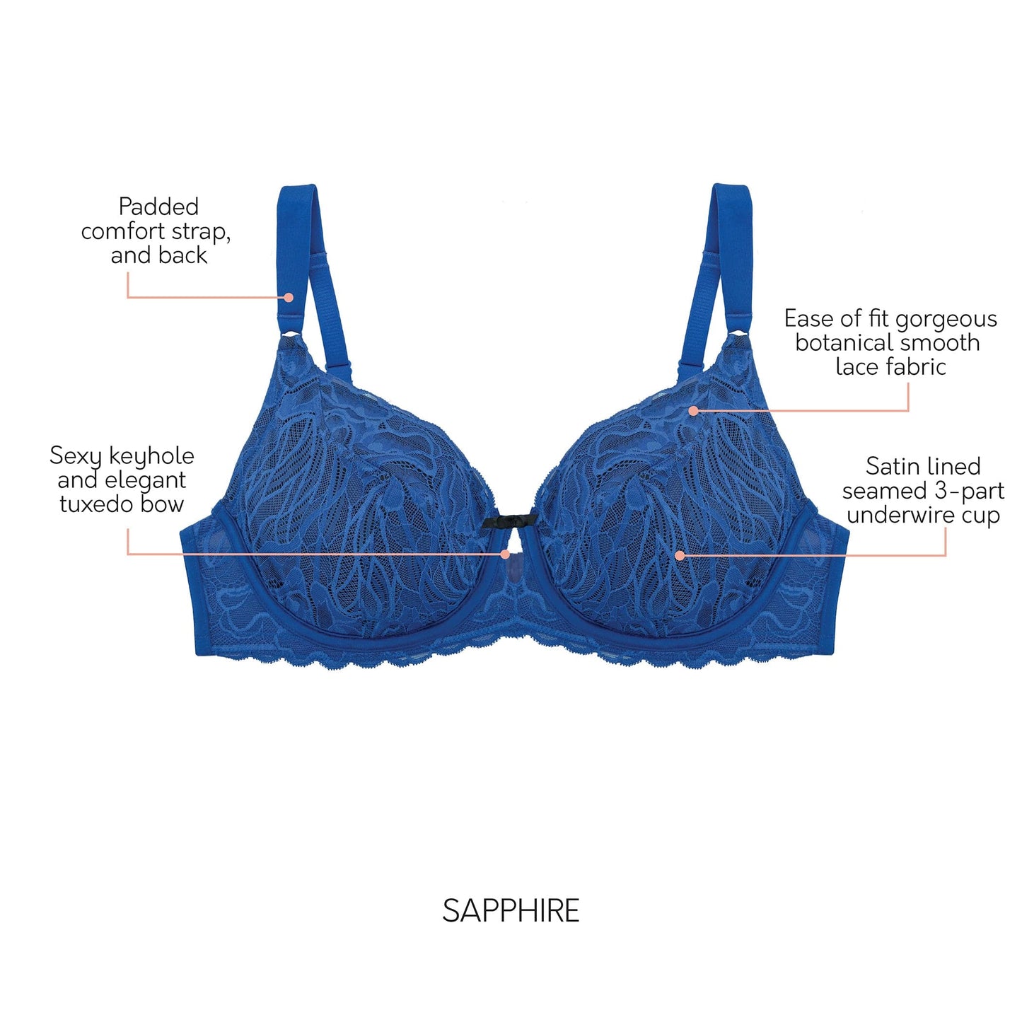 Full Bust Lace Unlined Wired Bra - Sapphire