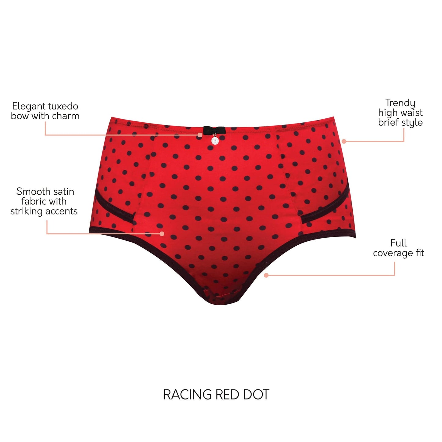 Charlotte Full Figured Curvy High Waist Brief Vintage  - Racing Red Dot