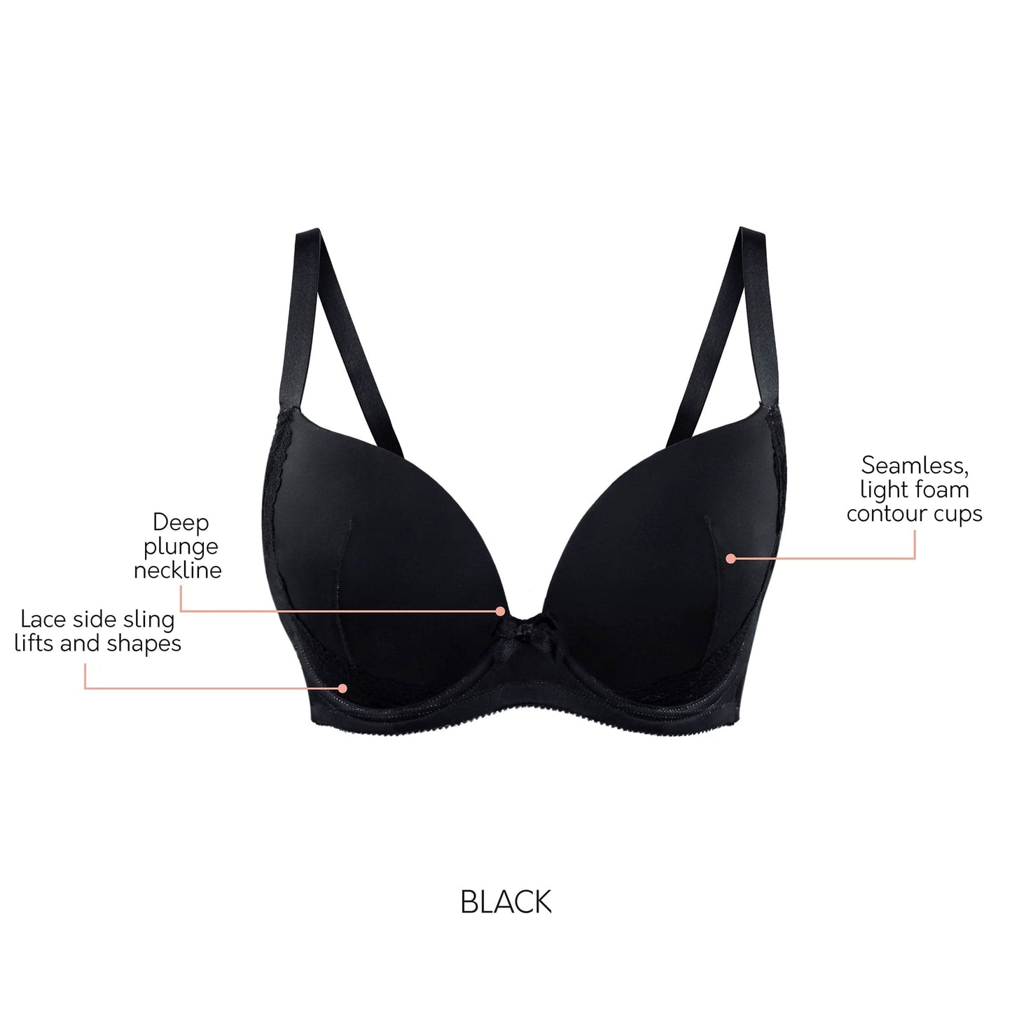 Casey Wired Padded Plunge Seamless T-shirt Bra - Black