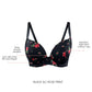Casey Wired Padded Plunge Seamless T-shirt Bra - Black w/ Rose Print