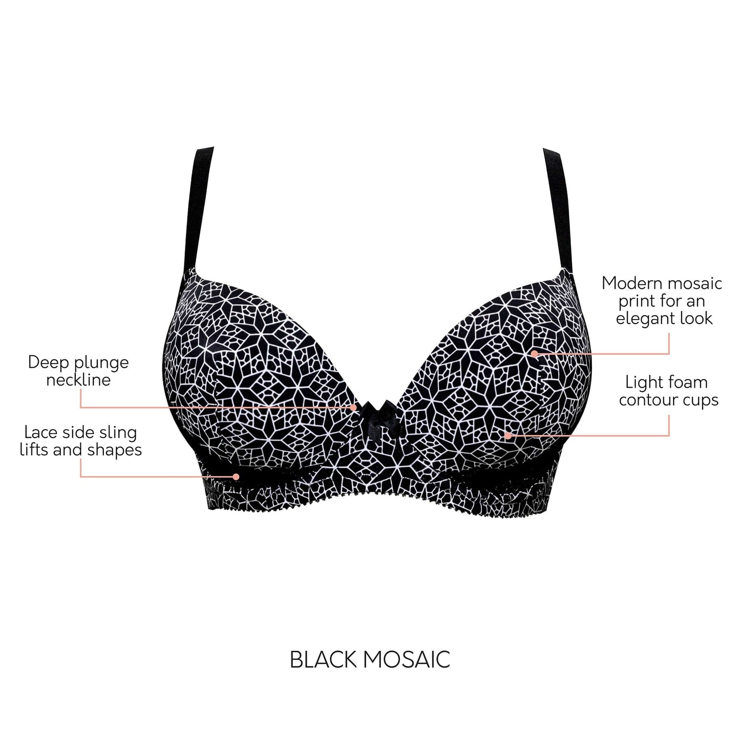 Casey Wired Padded Plunge Seamless T-shirt Bra - Mosaic Black