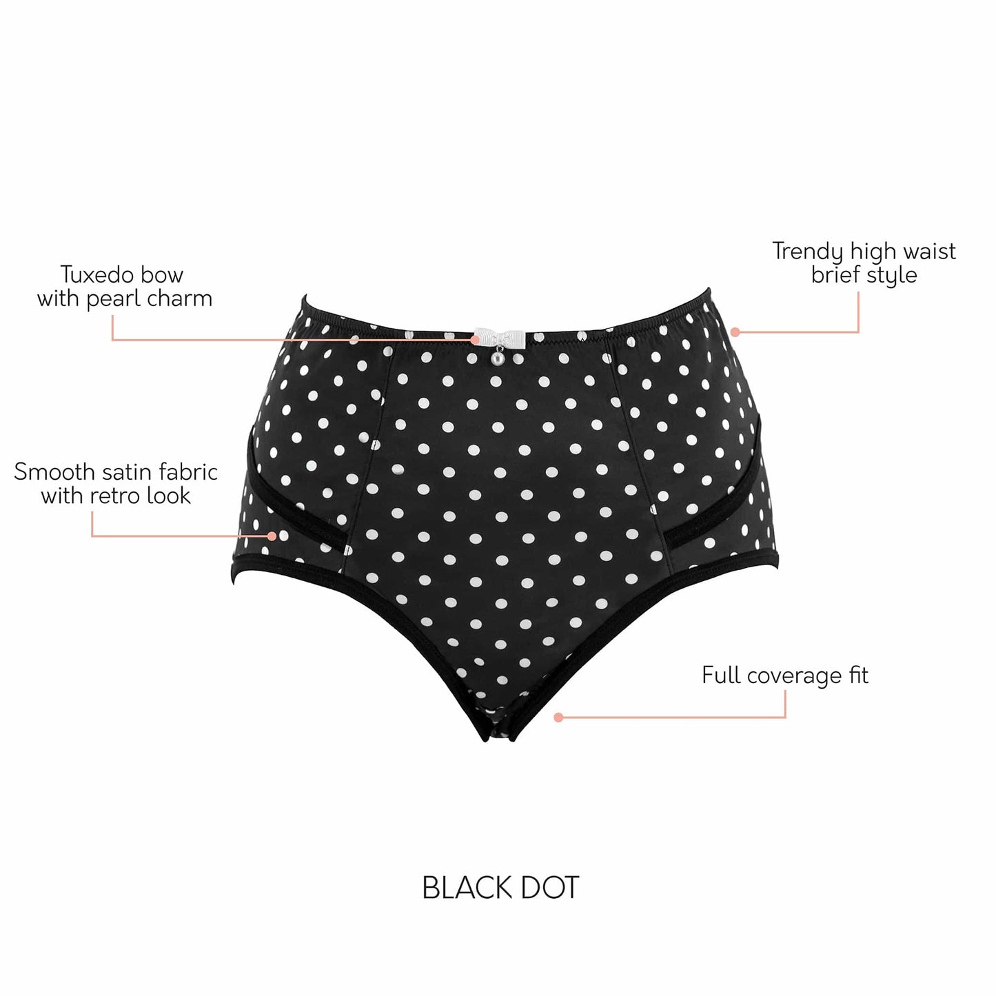 Charlotte Full Figured Curvy High Waist Brief Vintage  - Black Dot